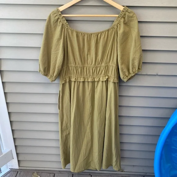 Universal Threads Puffy Sleeve Midi Green/Yellow Dress - Women’s Size L - Picture 7 of 10